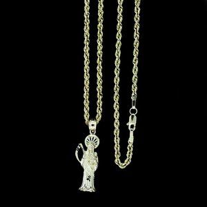 10K Real Gold Rope Chain and Santa Muerte Grim Reaper Pendant Set